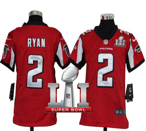 Nike Falcons #2 Matt Ryan Red Team Color Super Bowl LI 51 Youth Stitched NFL Elite Jersey - Click Image to Close